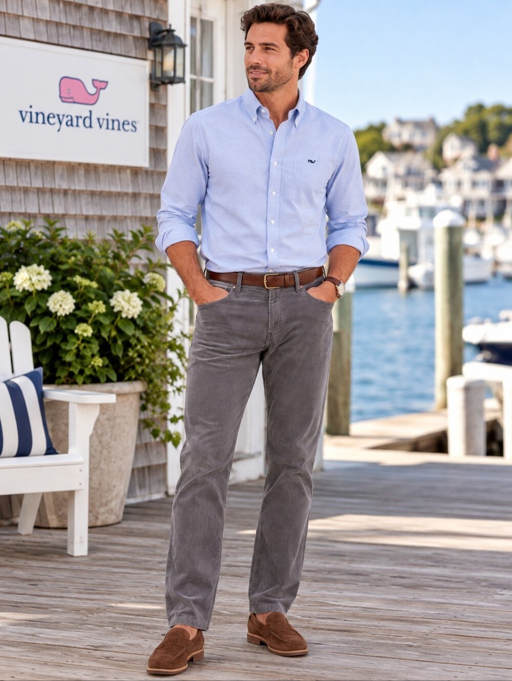 Vineyard Vines Mens Gray 5-Pocket Corduroy Pants Straight Leg 33x32 Stretch